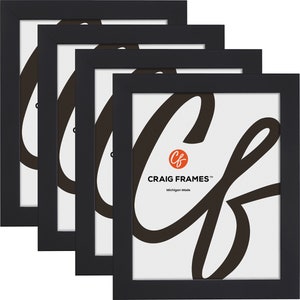 Essentials, Modern 1&quot; Satin Black Picture Frame, Set of Four, 25 Common Sizes With Glass Facing (646BK) Craig Frames, Modern Picture Frame