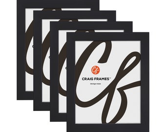 Modern 1" Satin Black Picture Frame, Set of Four, With Glass