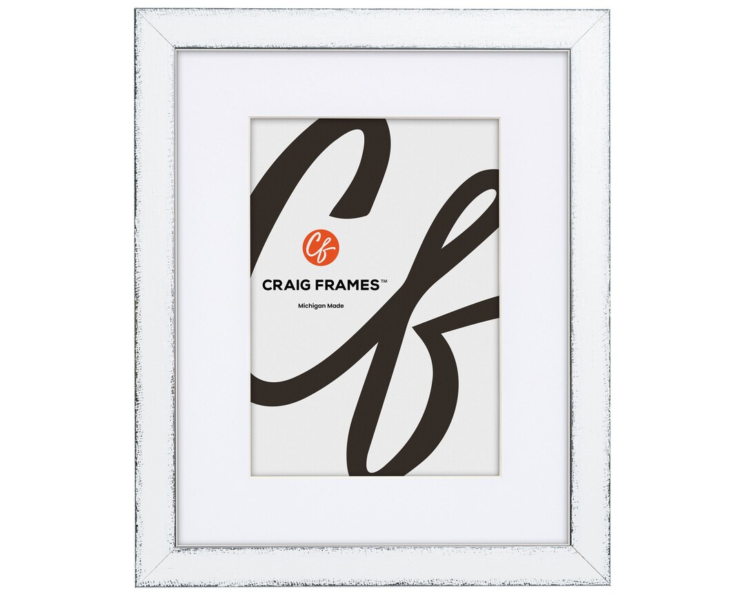 Colas Frame White Wood Picture Frame With White Mat, Contemporary Style, 0.75
