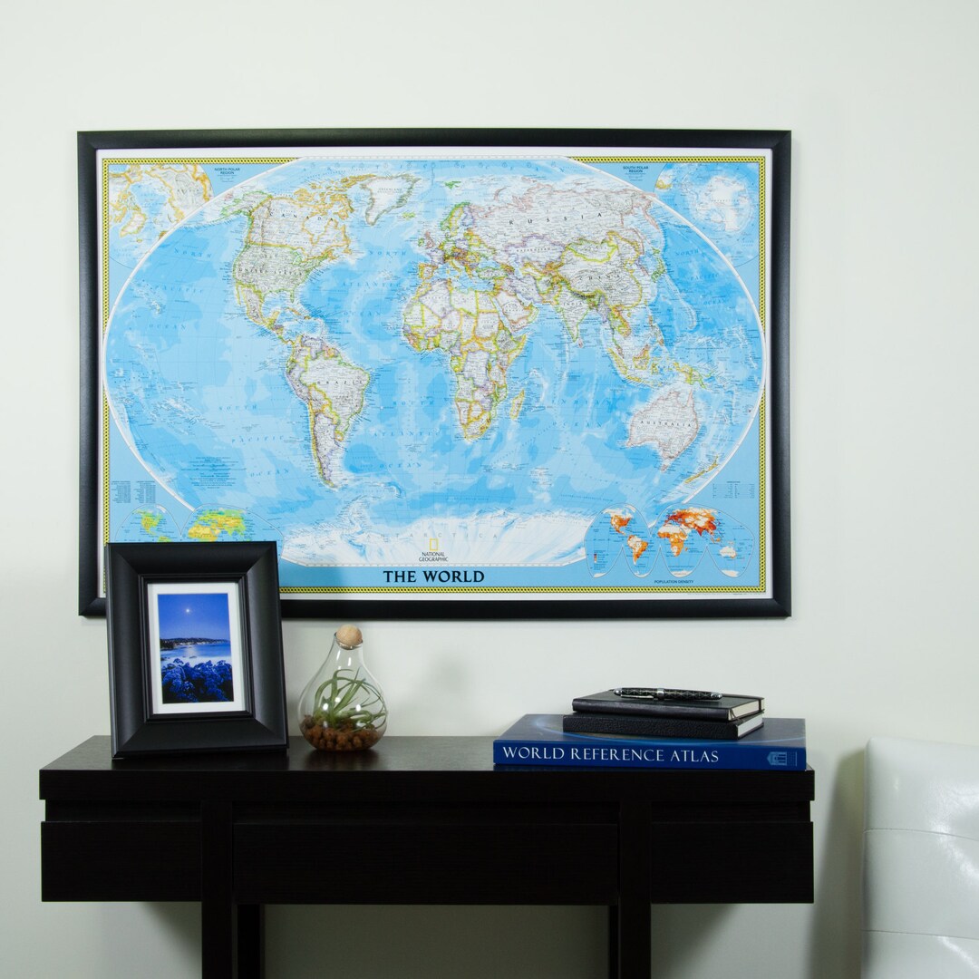 Framed National Geographic Push Pin World Travel Map, Black Frame 24x36 ...