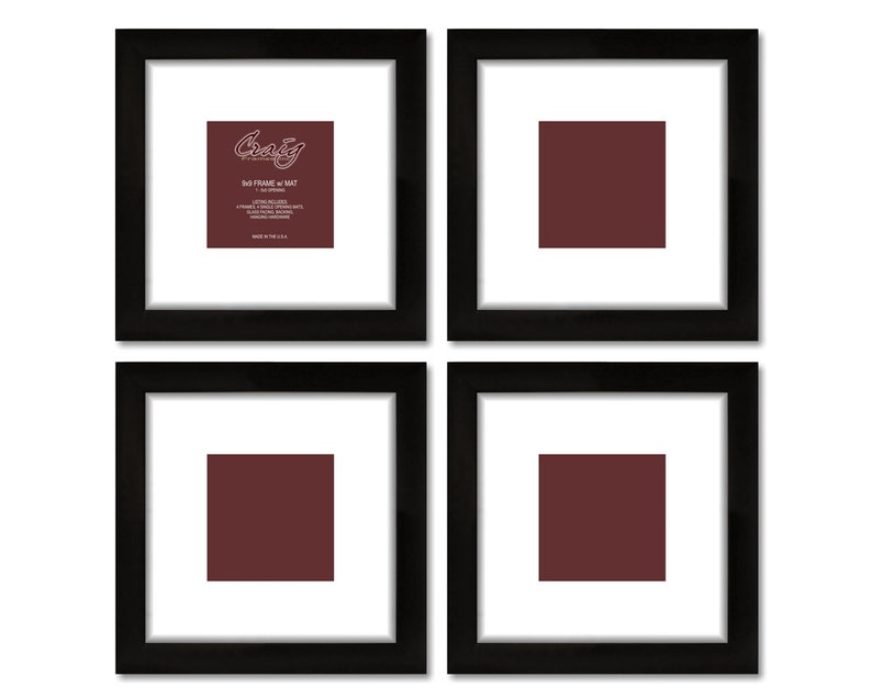 Contemporary, 9x9 Inch Black Picture Frame, White Mat with 5 by 5-Inch Opening, 4-Piece Set 500090904B11A, Craig Frames image 2