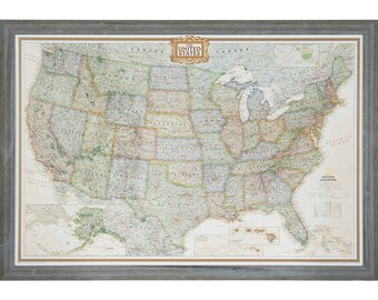 Executive United States Push Pin Travel Map, Rustic Barnwood Frame, 24x36-Inch (6152436MAP01A), Craig Frames, Wall Hanging, American Framed