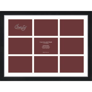 Peut inclure: Cadre photo noir avec neuf ouvertures pour photos. Le cadre mesure 43 cm x 58 cm et comprend un passe-partout pour collage, un dos transparent et du matériel de suspension. Fabriqué aux États-Unis.