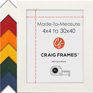 May include: White picture frame with a white mat and the text "Made-to-Measure 4x4 to 30x40 Cf CRAIG FRAMES™ Michigan Made in."