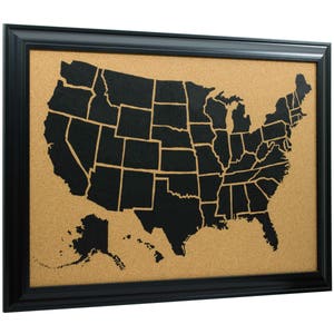 Wayfarer Cork Board, 16x20 Inch, Illustrated United States Push Pin Travel Map, Satin Black Frame and Pins, (5811620MAP01G), Craig Frames