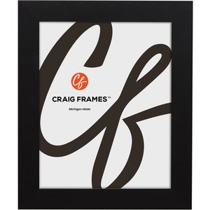 May include: Black picture frame with a white mat and a logo for Craig Frames. The logo is a red circle with the letters "CF" in white. The text "Craig Frames" and "Michigan Made" is printed in black below the logo.