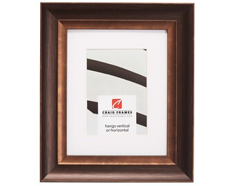 Brushed Bronze Picture Frame, Copper Inlay, 2" Wide, with White Mat
