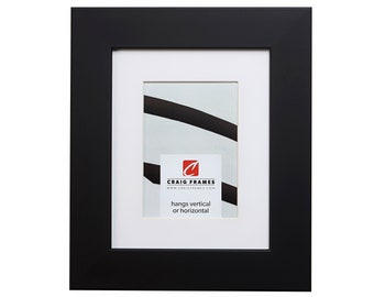 Modern Satin Black Picture Frame, White Mat, 2" Wide