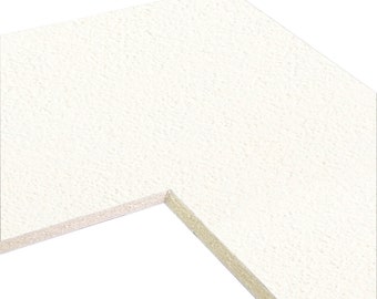 May include: A white mat board with a textured surface. The mat board is cut at a 45-degree angle, creating a corner.