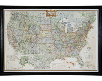 Executive United States Push Pin Travel Map, Black Wood Frame 24x36-Inch (5312436MAP01A), Craig Frames, American Frame, US Framed Travel Map
