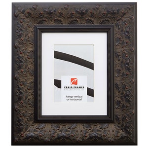 Borromini Black Walnut Ornate Picture Frame With Single White Mat, 3.5&quot; Wide, 34 Common Sizes (9471) Craig Frames, Ornate Gothic Black Frame