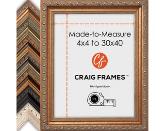 Made-to-Measure Custom Picture Frame, 4x4 to 30x40, 1.25" Ancient Ornate Frame, (7) Colors, Wall Hanging, Great for Puzzles Too