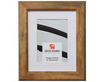 Barnwood Style Picture Frame, White Mat, Rustic Brown Décor