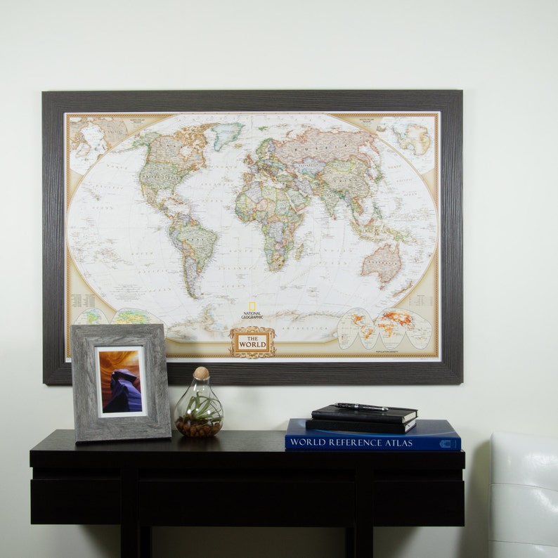 Executive World Push Pin Travel Map Faux Barnwood Frame - Etsy