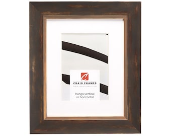Distressed Gold Picture Frame, Copper Brown Tones, White Mat