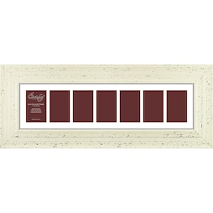 Chesapeake, Weathered Off-White Picture Frame, 8x30 Inch, Single White Collage Mat with 7 - 4x6 Inch Openings (061083001C23A), Craig Frames