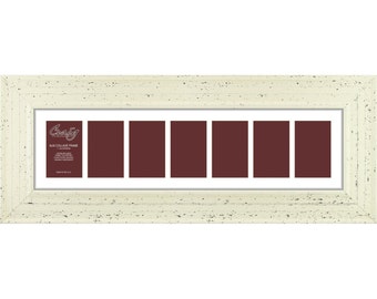 Weathered Off-White Picture Frame, 7-Opening Collage Mat, 8x30