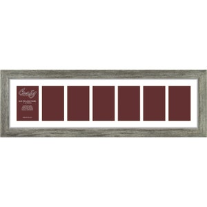 Bauhaus, Gray Barnwood Picture Frame, 8x30 Inch, Single White Collage Mat with 7 - 4x6 Inch Openings (299083001C23A), Craig Frames, Wallet