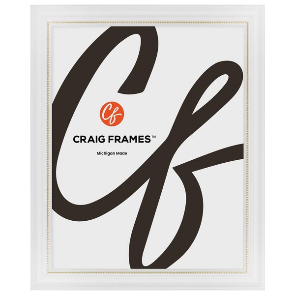Stratton, White and Gold Picture Frame, .75" Wide, 70 Sizes (314WG) Craig Frames