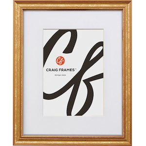 Stratton, Aged Gold Picture Frame With Single Opening White Mat, .75&quot; Wide, 36 Common Sizes (314GD) Craig Frames Thin Gold Picture Frame