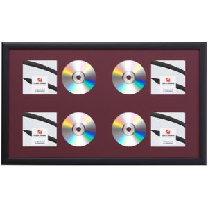 Burgundy 4-CD Display Mat Complete w/ 1&quot; Wide Black Frame (4CD1WB3BGDY), Craig Frames, Compact Disc Booklet Arrangement, Framed Music Décor