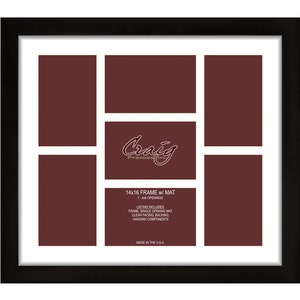 Contemporary, Gallery Black Picture Frame, 14x16 Inch, Single White Collage Mat with 7 - 4 by 6 Inch Openings (500141601C52A), Craig Frames