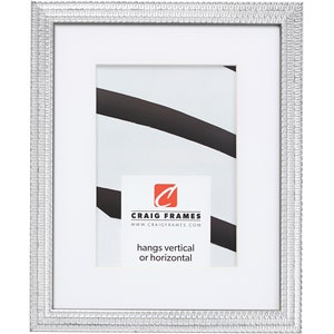 Farnsworth, Aged Silver Picture Frame With Single Opening White Mat, .75" Wide, 34 Common Sizes (11108), Craig Frames, Thin Silver Frame