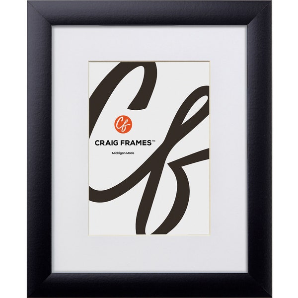 Contemporary 1", Modern Black Picture Frame With Single White Mat, 1" Wide, 40 Common Sizes (1WB3BK) Craig Frames