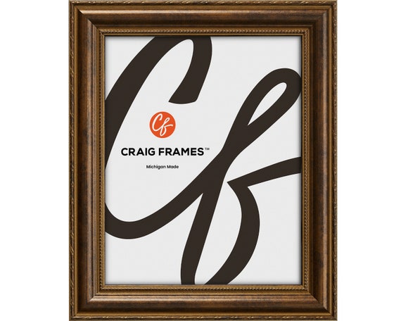 Victoria, Ornate Bronze Picture Frame With Glass Facing, 1.375" Wide, 25 Common Sizes (83589060) Craig Frames Aged Brass, Traditional Decor