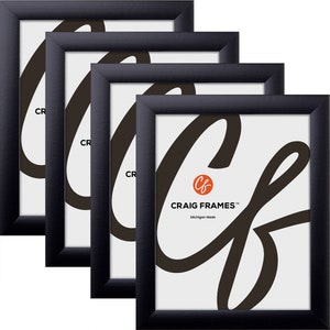 Contemporary 1&quot;, Modern Black Picture Frame, 1&quot; Wide, Set of Four, 25 Common Sizes With Glass Facing (1WB3BK) Craig Frames Puzzle Frame Set