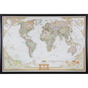 Executive World Push Pin Travel Map, Brazilian Walnut Frame 24x36-Inch (6212436MAP01B), Craig Frames, American Made Frame, Framed Global Map