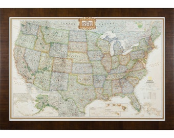 Executive United States Push Pin Travel Map, Walnut Brown Frame, 24x36-Inch (2432436MAP01A), Craig Frames, American Frame, USA Framed Map