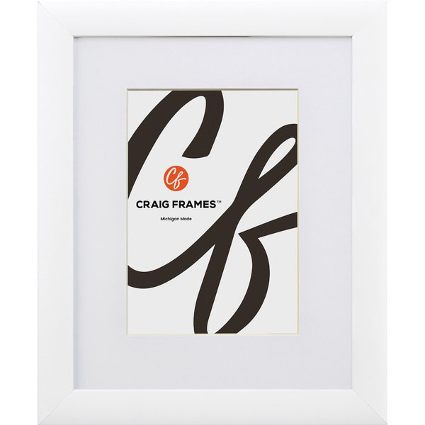 Contemporary 1", Modern White Picture Frame With Single White Mat, 1" Wide, 40 Common Sizes (23247812) Craig Frames Thin Gallery White Frame