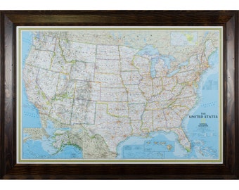 Classic United States Push Pin Travel Map, Dark Walnut Frame, 24x36-Inch (0122436MAP01C), Craig Frames, American Frame, US Framed Travel Map