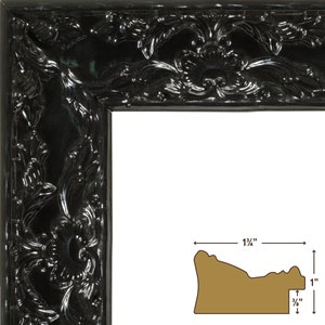 Renaissance, Ornate Obsidian Black Picture Frame, 1.75 Wide, 35 Common Sizes 10733 Glossy Black Frame French Country Craig Frames image 8