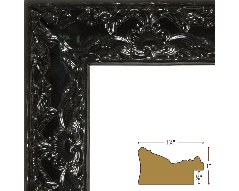 Renaissance, Ornate Obsidian Black Picture Frame, 1.75 Wide, 35 Common Sizes 10733 Glossy Black Frame French Country Craig Frames image 8