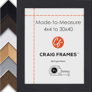 May include: Black picture frame with a white mat and the text "Made-to-Measure 4x4 to 30x40" and the logo "Cf CRAIG FRAMES™ Michigan Made" with a ruler icon.