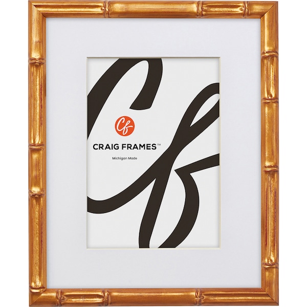 Vintage Bamboo, Tropical Gold Picture Frame With Single Opening White Mat, .625" Wide, 23 Common Sizes (8576) Craig Frames Thin Gold Frame