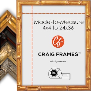 May include: A gold bamboo picture frame with a white background and the text "Made-to-Measure 4x4 to 24x36" and "CRAIG FRAMES™ Michigan Made".