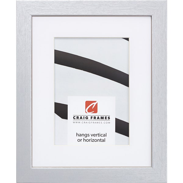 Essentials, Brushed Silver Picture Frame With Single White Mat, 1" Wide, 34 Common Sizes (646SI) Craig Frames, Silver Frame, Photo Frames