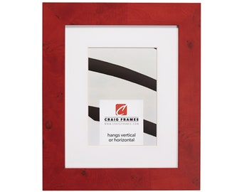 Red Burl Wood Picture Frame, White Mat, Craig Frames