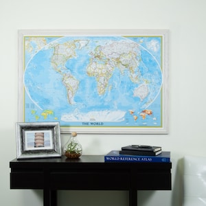 Classic World Push Pin Travel Map, White Wash Frame, 24x36-Inch (5292436MAP01D), Craig Frames, American Made Frame, Framed Global Travel Map
