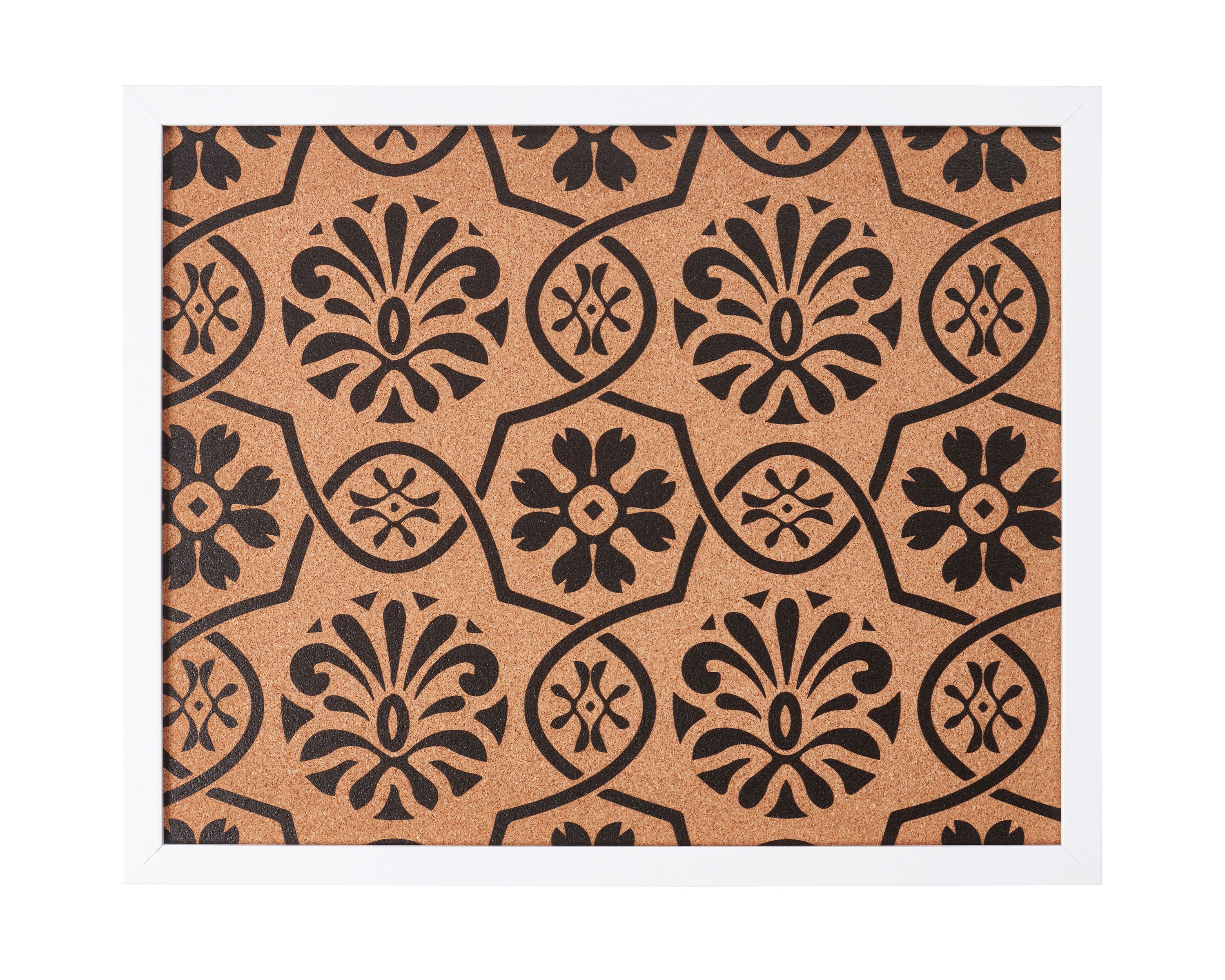 Decorative Cork Bulletin Board, 18.5x23 Inch, White Frame with Floral Pattern, Framed Display Board, Wall Bulletin Board, Craig Frames