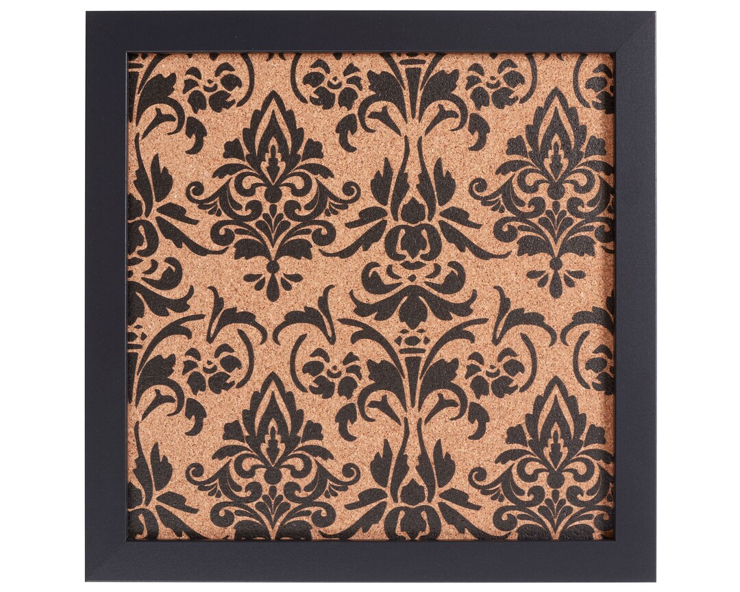 Decorative Cork Bulletin Board, 12x12 Inch, Black Frame With Fleur De