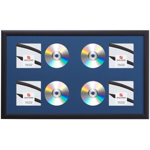 May include: Black frame with a blue mat and six openings for displaying CDs. The frame can be hung vertically or horizontally. "Craig Frames" is printed on the mat.