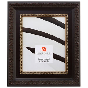 Devereux, Antique Brushed Mahogany with Ornate Gold Picture Frame, 2.5&quot; Wide, 35 Common Sizes (9530) Craig Frames