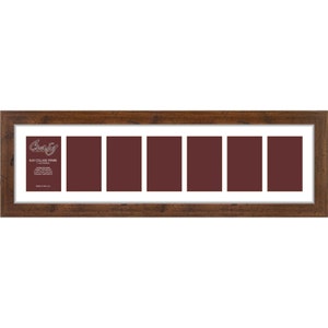 Bauhaus, Distressed Light Walnut Picture Frame, 8x30 Inch, Single White Collage Mat with 7 - 4x6 Inch Openings (105083001C23A), Craig Frames