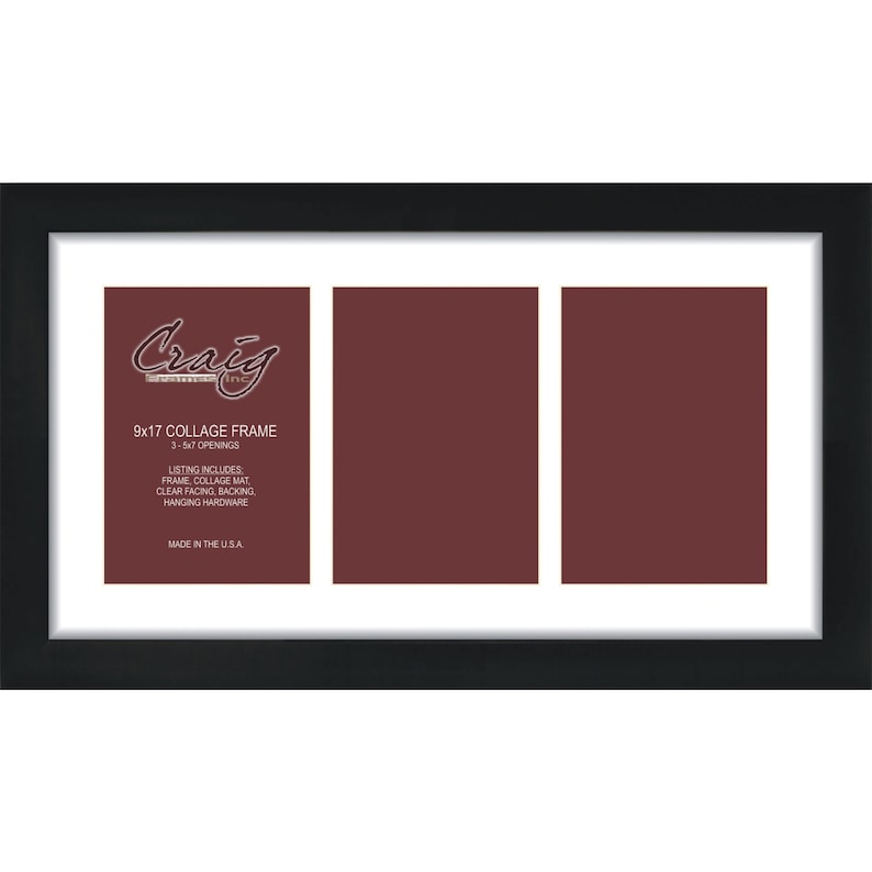 Craig Frames 9x17 Inch Black Picture Frame Single White Collage Mat With 3 5x7 Openings 500091701c09a