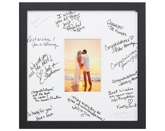 Wedding Signature Picture Frame, 14x14 Inch, Matted to Display a 5 x 7 Inch Photo, Satin Black, Craig Frames