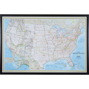 Mapa de viaje clásico de Pin push pin de Estados Unidos, marco de nogal brasileño, 24x36 pulgadas (6212436MAP01C), marcos de Craig, marco americano, mapa enmarcado de EE. UU.